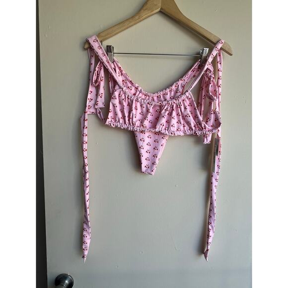 Frankies Bikinis Pink Red Strawberries Ruched Bathing Suit X Large $195 NWT - Picture 13 of 16